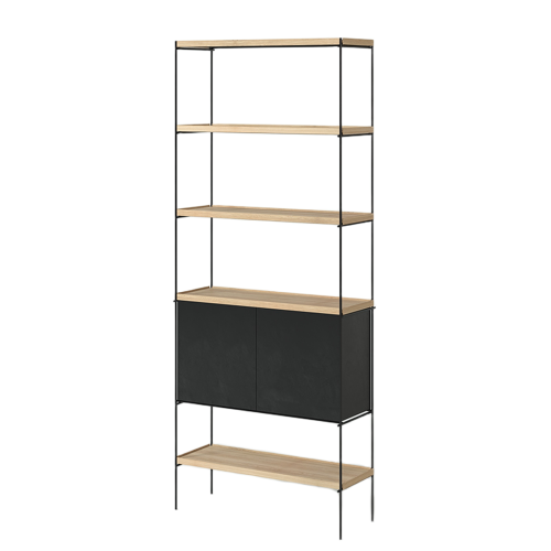 Bibliothèque Haute Étagères et Rangement | Chêne LIGNART - Style Bicolore