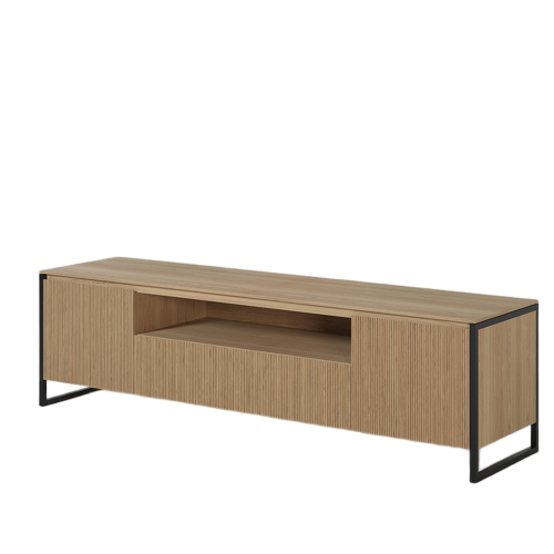 Meuble TV Façade Cannelée 180 cm | Chêne Contempory - Contemporain