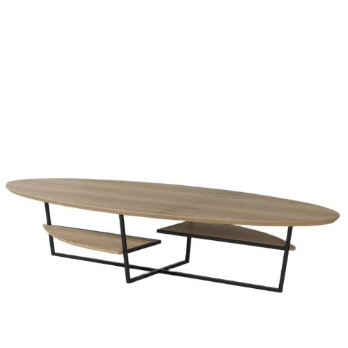 Table Basse Ovale Chêne Métal Rangement | Chêne LIGNART - Design Moderne