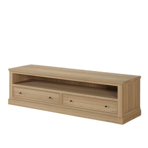 Meuble TV 2 Tiroirs et Métal Noir 180 cm | Chêne Nantes - Classique chic