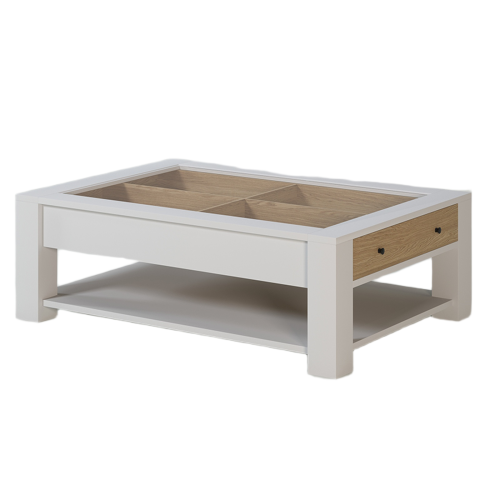 Table Basse Salon Plateau Verre Rangement | Chêne LIGNART - Design
