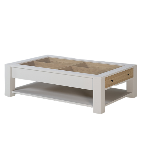 Table Basse Design Blanche Verre et Chêne Clair - Design LIGNART