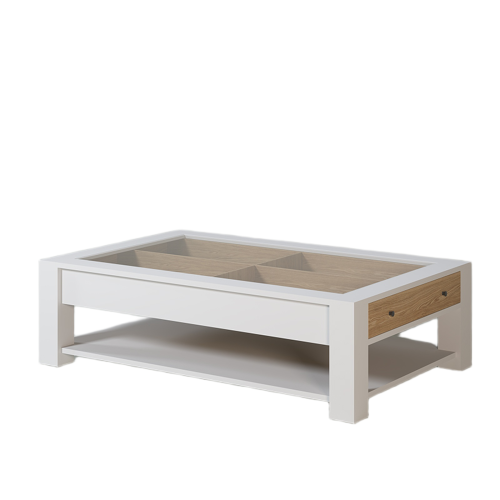 Table Basse Plateau Verre Tiroir | Chêne Nantes - Classique chic