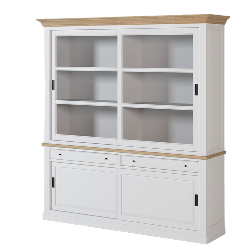 Grande Vitrine Coulissante Vitrée Blanc | Chêne LIGNART - Classique chic