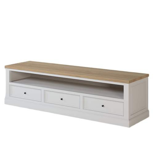 Meuble TV Rangement Chêne Massif Blanc | Chêne LIGNART - Classique chic