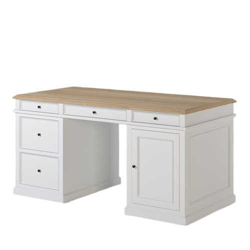 Bureau 160 cm Tiroirs et Métal Noir | Chêne Nantes - Classique chic
