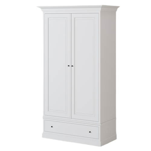 Armoire 2 Portes Tiroir Blanc | Chêne Nantes - Classique chic