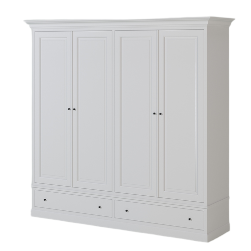 Armoire Blanche 4 Portes 2 Tiroirs | Chêne LIGNART - Classique chic