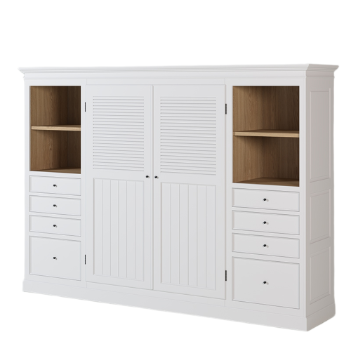 Grande Armoire Blanche Portes Persiennes | Chêne LIGNART - Classique chic