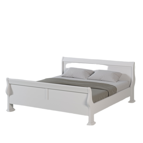 Lit Double Chêne Massif Courbé Blanc | Chêne LIGNART - Classique chic