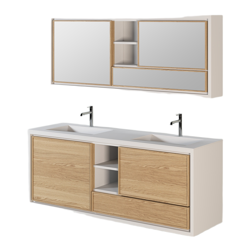 Ensemble Double Vasque et Miroir 180 cm | Chêne Absolue - Contemporain