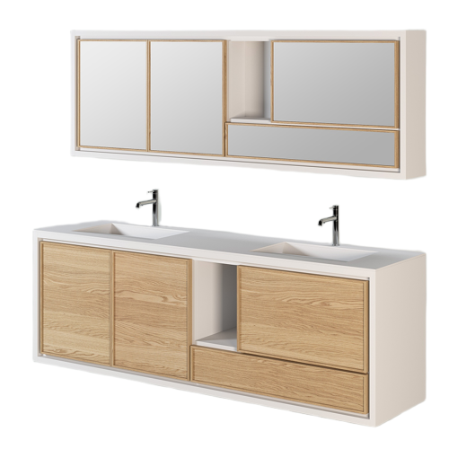 Ensemble Double Vasque et Miroir 210 cm | Chêne Absolue - Contemporain
