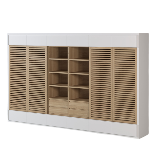 Grand Meuble de Rangement Portes Persiennées Coulissantes | Chêne LIGNART - Contemporain
