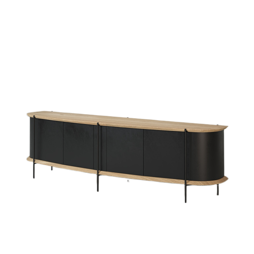 Meuble TV Courbe Portes Noires | Chêne Icone - Contemporain