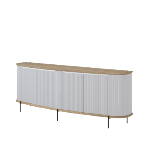 Buffet Bas Courbe Portes Blanches | Chêne Icone - Contemporain