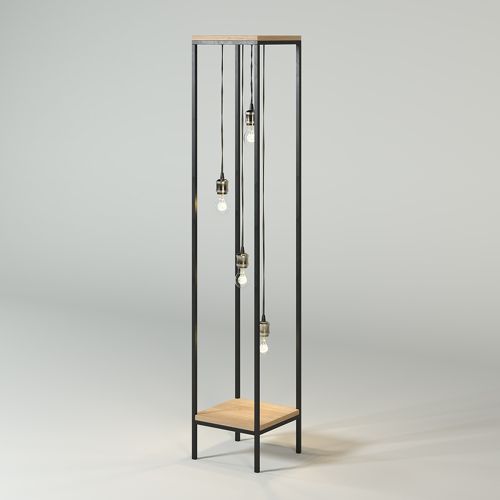 Lampadaire Étagère Métal Noir | Chêne Lignart - Contemporain