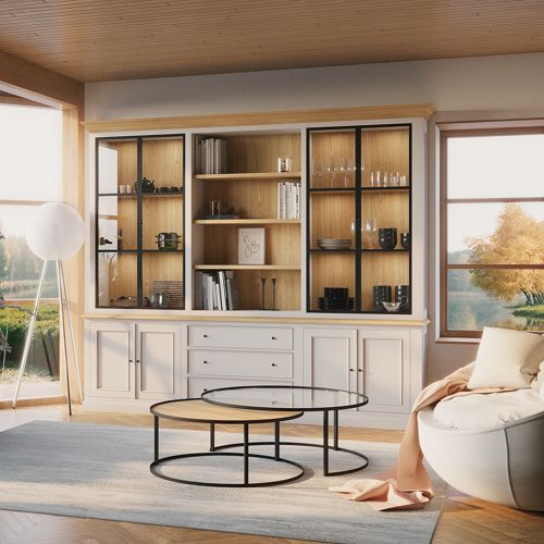 Vitrine Bibliothèque Blanche Vitrée | Chêne LIGNART