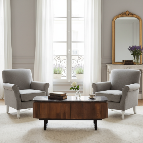 Table basse marbre et bois | Manguier Luxe - Exotique