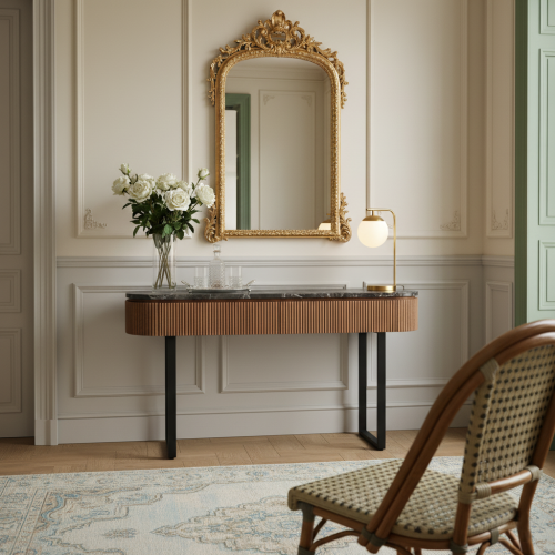 Console bois et marbre en manguier massif