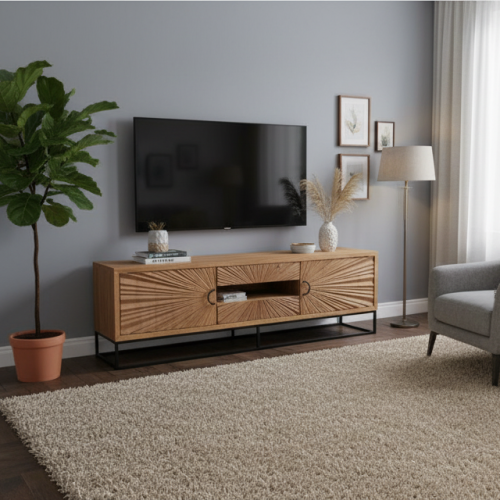 Meuble TV avec rangements en manguier massif et métal