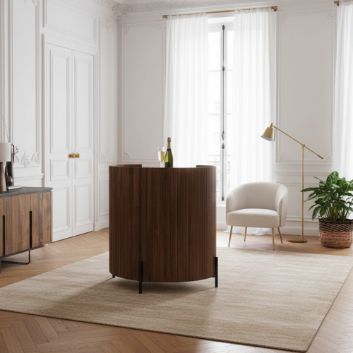 Bar demi lune en acacia et marbre