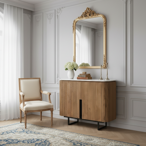 Buffet bas 2 portes plateau marbre blanc | Manguier Ibiza