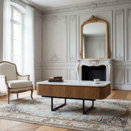 Table basse plateau marbre blanc | Manguier Ibiza