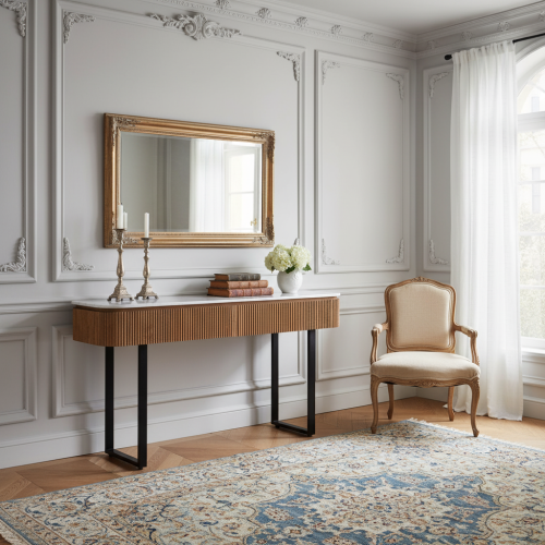 Console 2 tiroirs plateau marbre blanc | Manguier Ibiza