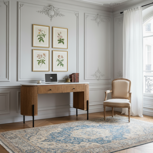 Bureau 2 tiroirs plateau marbre blanc | Manguier Ibiza