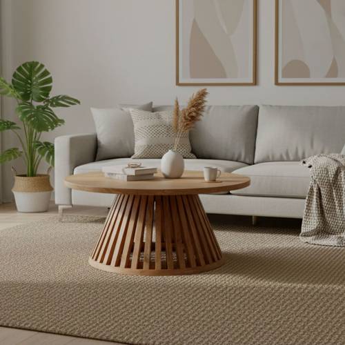 Table basse ronde bois massif | Acacia Luxe - Exotique