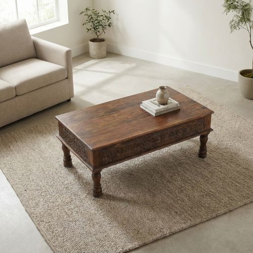 Table basse Indienne Palissandre sculptée New Delhi - Exotique