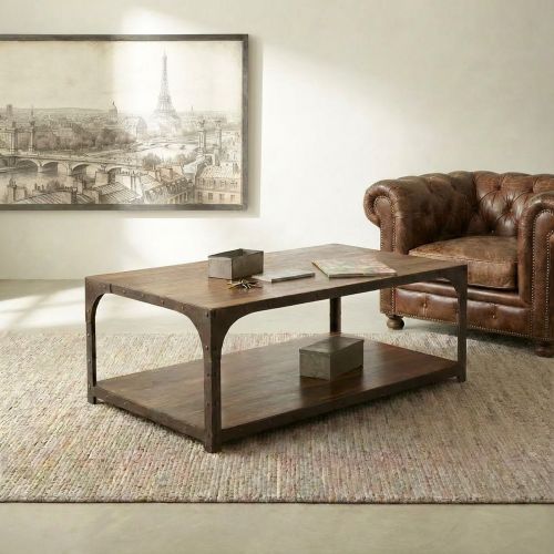 Table Basse industrielle Rectangulaire Fer forgé et Palissandre Loft