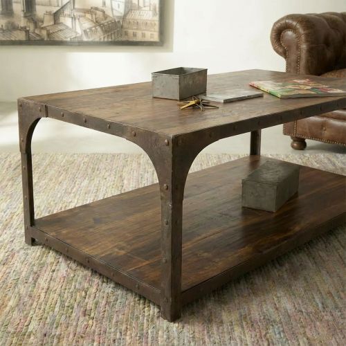 Table Basse industrielle Rectangulaire Fer forgé et Palissandre Loft