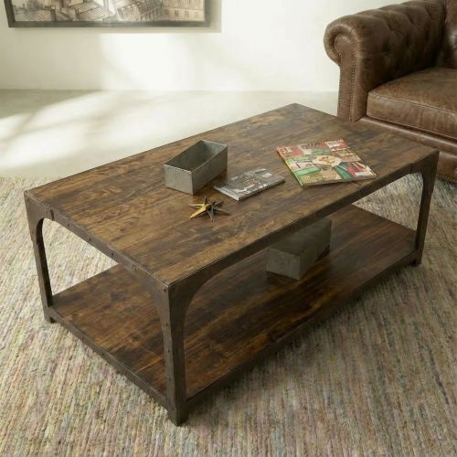 Table Basse industrielle Rectangulaire Fer forgé et Palissandre Loft