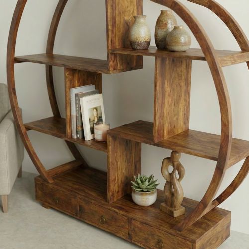 Bibliothèque Asymétrique Palissandre ronde Lhassa - Exotique