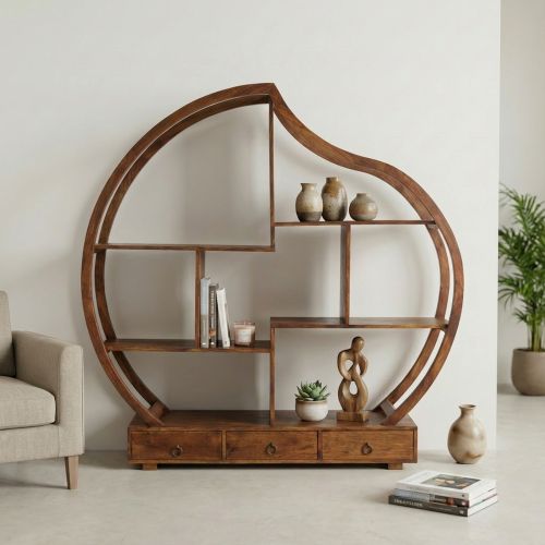 Bibliothèque Asymétrique Palissandre ronde Lhassa - Exotique